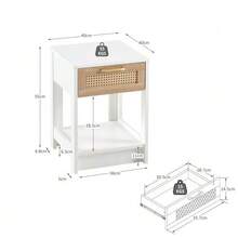 Rattan Side Table With Drawer, Modern Bedside Table, Side Table For Living Room, Bedroom, Natural Wood Look - H55/W40/D40 Cm - 白色 - 查看 3