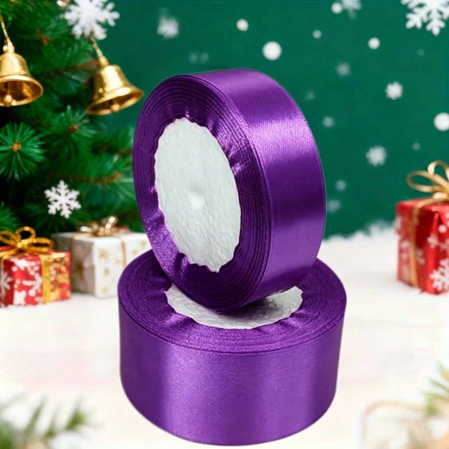 2 Rolls Deep Purple Satin Ribbon, (1.57 Inch + 1 Inch Wide), 900 Inch Long, Satin Ribbon For Cake, Candy Box Packaging Decoration, Wedding Handmade Rose Hair Clip Ribbon, Valentine's Day, Mother's Day, Christmas Decoration Bow Ribbon Gift Decoration Ribbon