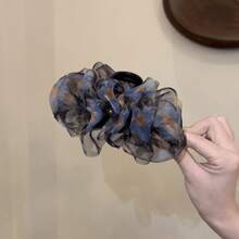 Multi-Color Navy Blue Chiffon Fabric Plastic Bird Nest Hair Clip, Expandable Ponytail Holder, Elegant Korean Slouchy Bun Styling Tool, Star-Shaped Hair Clip, Geometric Styling Tool, Suitable For Women And Girls Daily Office Work, Party, Date, Wedding, Bathroom Accessory - Multicolor - View 13