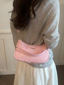 New Fashion Versatile Textured Chain Shoulder Bag Underarm Women's Bag - Pink - View 2