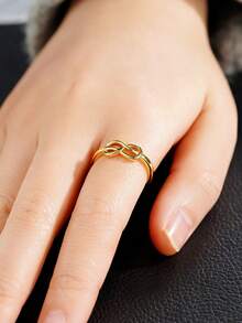 1 pieza Anillo minimalista, adecuado para mujeres, adecuado para boda, compromiso, fiesta de aniversario, regalo del Día de San Valentín - Amarillo Oro - Ver 3