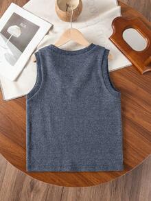 Unisex Kids & Teens Dark Grey V-Neck Sleeveless Tank Top, Premium Preppy Style Layering Top For Autumn/Winter, Suitable For Back To School, School Uniform, Daily Wear - Dark Grey - View 4