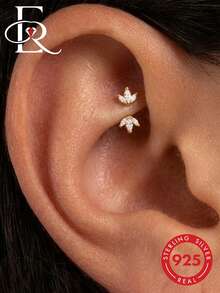 EleRunis 1PC 925 Sterling Silver Dainty Flower Rook Earlobe Double Half Huggie Cartilage Helix Piercing Fine Jewelry For Daily Wear Wedding Party Valentine's - Gold - View 1