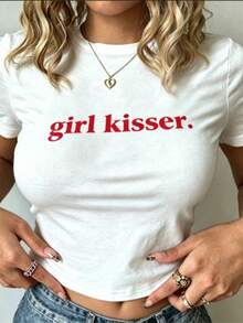 Crop Top For Women Pride Lesbian Kissers Crop T-Shirt, Y2KTrendy Coquette 90s Style Statement Shirt, Celebrations,Cleveland Pride Girl Tee-Summer To - 白色 - 查看 1