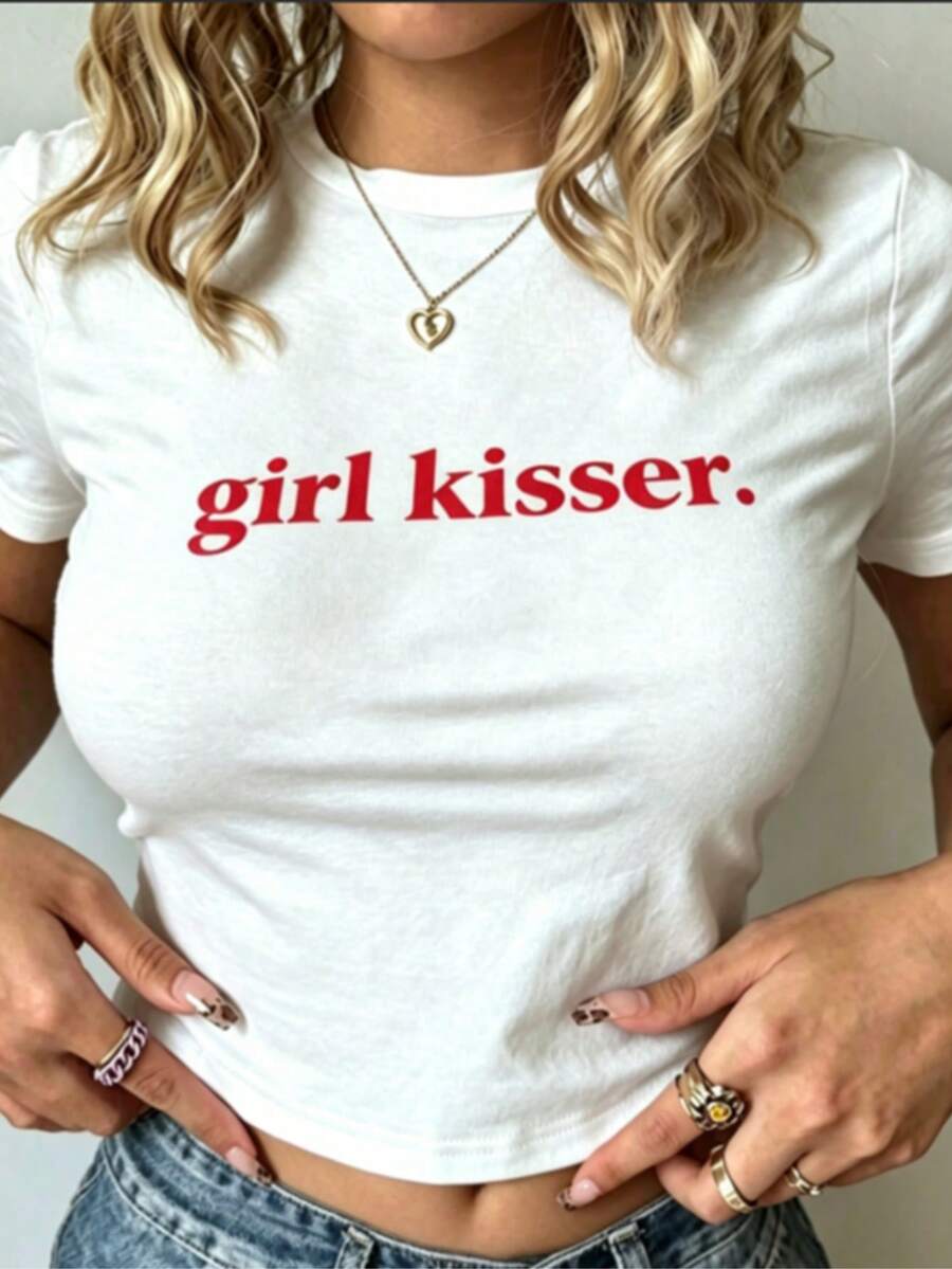 Crop Top For Women Pride Lesbian Kissers Crop T-Shirt, Y2KTrendy Coquette 90s Style Statement Shirt, Celebrations,Cleveland Pride Girl Tee-Summer To - 白色 - 查看 1