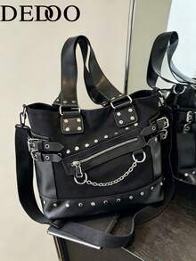 Dedoo 2024 Summer New Rivet Large Capacity Handbag, Women's Fashion Crossbody Bag, Personalized Shoulder Bag - Black - View 1