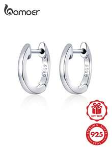 Bamoer 925纯银四色迷你耳环，黑色镀金耳夹，优雅珠宝礼品，女士结婚礼物 - 銀色 - 查看 1