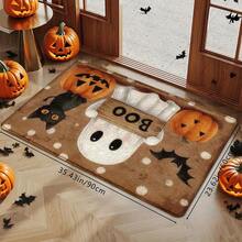 1pc Halloween Ghost & Black Cat Art Doormat, Personalized Aesthetic Style Decorative Rug, Highly Attractive Cozy Rectangular Entryway Hallway Bedroom Bedside Door Mat, Ins-Style Space Aesthetic Atmosphere Blanket, Dopamine Pumpkin Latte Style Cute Halloween Holiday Soft Decor Accent, Small Rug, Carpet, Doormat, Home Decor, Area Rug, Leisure Blanket, Small Bedside Rug, Door Mat, Washable Carpet - Multicolor - View 4