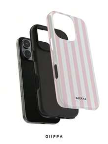 GIIPPA 1件淺粉色與淺灰色白色條紋圖案設計手機殼，適用於Phone 17 Pro Max，兼容Phone 16 Pro Max、15 Pro Max、14 Pro Max，韓式高端時尚趣味手機殼，兼容11/12/13/14/15/16 Pro Max Plus，優雅設計適合男女使用，送給女友的完美禮物，適用於聖誕節、情人節、復活節、婚禮季和生日！ - 淺粉色 - 查看 2