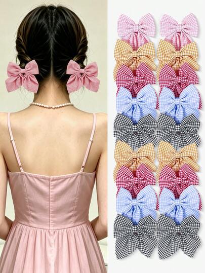 4/10pcs/Set Vintage Academy Style Fabric Bow Hair Clips, Fresh Hair Accessories, Pink, Mustard Yellow, Burgundy, Light Blue, Black & White 5 Classic Colors - Suitable For Girls And Women, Home, School, Date, Vacation, Graduation Season All-Scenario Matching, Easily Create Academy Vibe With A Clip, Random Color