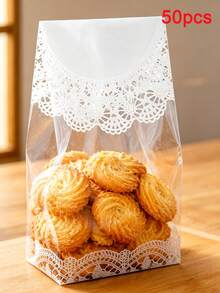 50/5pcs Reusable Lace Edge Baking Packaging Bags, Suitable For Wedding Gifts, Birthday Candy, Snacks, Pastries, Plastic Small Gift Bags, Suitable For Business, Restaurant, Home, Baking Tools, Kitchen Accessories, Teacher Gifts, Holidays, School - Multicolor - View 12