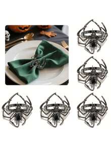 [Festival Napkin Holders] 5pcs Halloween Spider Napkin Rings | Festival Holiday Party Decoration - Gun Black - View 10
