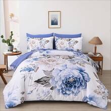 3 Pieces Brown Floral Print Comforter Doona Sets Double Queen King Bedding Set With 2 Pillowcases,3Pcs Soft & Comfortable Botanical Flower Lightweight Quilted Bedding Set With Polyester Filling,Room Decor,Machine Washable,All Season,Wedding Gift - Brown - View 25