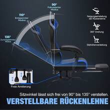 EXRACING Gaming Chair - Ergonomic Gaming Chair With Footrest, Headrest And Lumbar Support, Height Adjustable, Padded, 180 Kg - 藍色 - 查看 6