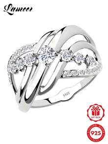 1pc S925 Sterling Silver Ring, Multi-Layer Cross Fashion Design Inlaid With Synthetic Cubic Zirconia, Suitable For Daily Wear And Gifting, Comes With Gift Box - Silver - View 2