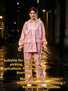 2pcs/Set Women's Outdoor Casual Cycling Raincoat & Pants, Waterproof Motorcycle Rain Suit With Zipper, Detachable Hood, Pockets, Durable & Comfortable, Suitable For Wet Weather, Windproof, Waterproof, Easy To Clean - Women's Raincoat - View 4