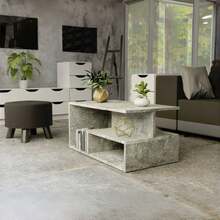 Stylish Coffee Table, Desk, Gathering Table, Side Table, Tea Table, End Table, Storage Table, Organizer Table, Nightstand, Grey Faux Stone Texture, Suitable For Apartments, Rental Homes, Bedrooms, Living Rooms, Studies. - Coffee Table - View 8