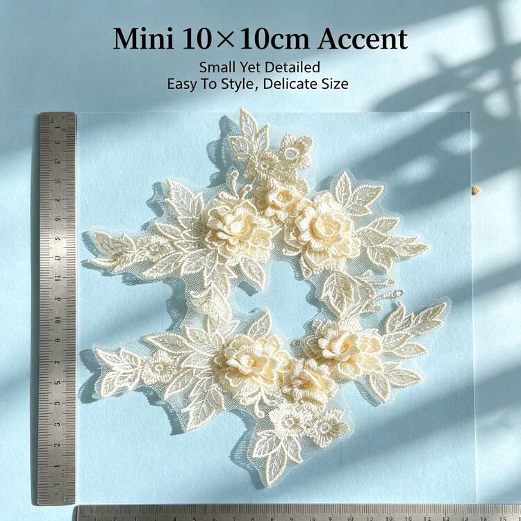 精緻 3D 花卉網格貼花－迷你象牙白花朵裝飾，適用於 DIY 手作、婚紗與田園風裝飾 - 多色 - 查看 7