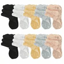 chuanwa(2) 1/5/10 Pasang Kaos Kaki Pendek Tipis Anti Selip Motif Bunga Plum Gaya Lolita Musim Semi/Panas dengan Renda Tak Terlihat - MultiWarna - View 11
