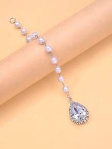 outingfit 1pc Vintage Bridal Forehead Chain Pearl Hair Chain Wedding Accessory - Silver - View 5