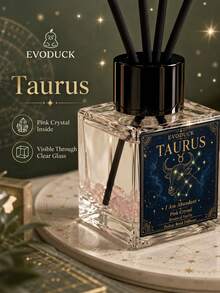 EVODUCK 1pc Smokeless Taurus Zodiac Crystal Reed Diffuser 50ml, Botanical Vanilla Fragrance Oil With Pink Crystal & 4 Fiber Reeds, Flameless Scented Diffuser For Bedroom Nightstand Vanity, Zodiac Birthday & Christmas Gift For Her, Home Fragrance Decor - Mixed Fragrance - View 7