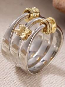 DIYCCPC Cincin Pita Lebar Gaya Bohemia Antik dari Tembaga, Dilukis Tangan oleh Pengrajin, untuk Peringatan - Perak - View 12