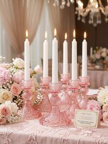 Elegant Transparent Glass Diamond Pattern Candle Holder, Minimalist Crystal Glass Candle Holder, Decorative Wreath, Romantic Pink Style, Glass Candle Holder, Coaster, Suitable For Wedding, Valentine's Day, Tabletop Decoration - Pink Romantic Style - View 11