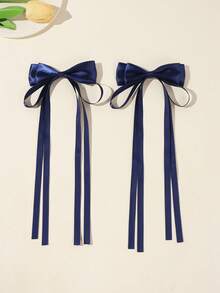 2 piezas de pinzas para el cabello con lazo de unicolor, versátiles y sencillas para niñas, adecuadas para uso diario, temporada de regreso a la escuela, a juego con la ropa - Horquilla de lazo - Ver 5