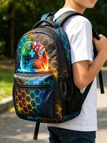 Mochila escolar para estudiantes - Mochila con patrón de videojuegos para adolescentes de escuela secundaria - Mochila casual de 16 pulgadas para videojuegos y viajes - Multicolor - Ver 1