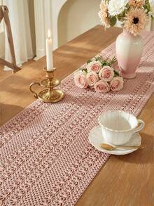 1pc Pink Tassel Trim Table Runner, Home Decor, Suitable For Dining Room, Living Room, Wedding, Party, Dinner Table Decoration, Gathering Decor & Holiday Gift, Multiple Size Options - Pink - View 6