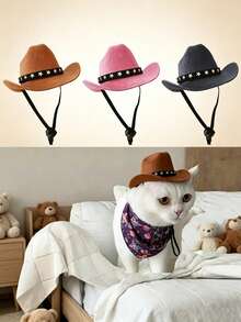 Topi Hewan Peliharaan - Topi Koboi Hewan Peliharaan, Topi Pelindung Matahari Koboi Barat Baru, Cocok untuk Anjing dan Kucing, Perlindungan Matahari di Luar Ruangan, Properti Foto Pesta Ulang Tahun, Aksesori Kostum Anak Anjing - MultiWarna - View 1