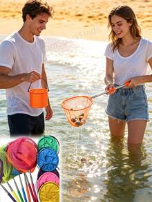 1/2 piezas/Set de pesca de verano al aire libre con cubo plegable & redes telescópicas, cubo plegable multifuncional, red de playa, red de cuchara mini colorida (herramienta de limpieza de piscina), diseño portátil ligero, color aleatorio, adecuado para pesca en la playa, camping, tr - Multicolor - Ver 2