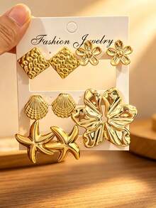 10pcs Women's Fashion Gold Earring Set - Gold - View 4