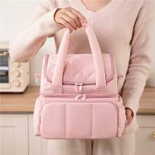 Personalized Large Capacity Double Layer Lunch Bag, Solid Color Bento Tote With Shoulder Strap, Portable Meal Storage Bag For Work, Picnic & Travel, Back To School Gift - Multicolor - View 9