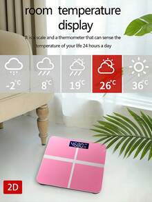 Smart Pink Digital Body Weight Scale, Ultra-Thin Tempered Glass Bathroom Scale With Clear LED Display, Non-Slip Feet, Temperature Detection, High-Precision Sensor, Max Capacity 180kg/400lb, Accurate Home Fitness Scale, Tempered Glass Surface, Temperature Detection - A - View 9