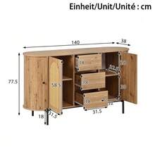 Oval Sideboard With Rattan, Sliding Doors, Doors And Drawers, Adjustable Compartments, Wood Look, Metal Legs, Multifunctional Storage Cabinet - 自然色 - 查看 4