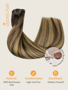 DOORES Seamless PU Clip-In Hair Extensions 7pcs 110g Chocolate Brown To Honey Gold 100% Human Hair Invisible Comfortable Natural Blend Easy To Wear - S4/27/4 - View 8