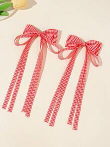 2 piezas de pinzas para el cabello con lazo de cinta a cuadros de dos tonos, versátiles y sencillas para niñas, adecuadas para uso diario, regreso a la escuela y combinar con la ropa - Horquilla de lazo - Ver 7