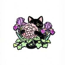1/5 Cartoon Floral Cat Series Brooch Creative Cute Black Cat Metal Badge Clothing Backpack Pin Accessory Gift - Multicolor - View 10