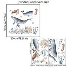 Grande adesivo decorativo da parete stile acquerello con balena e tartaruga marina, animali sottomarini, per intera parete - 30*90 cm 4 pezzi - Visualizzare 7