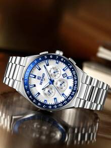 REWARD Men's Quartz Watch Business Fashion Style Date Display Luminous Hands Multifunction Men's Wristwatch High Quality Gift Classic Design Stainless Steel - Black - View 5