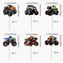 12/24/36pcs Monster Truck Cupcake Toppers, Truck Theme Birthday Party Decorations, Baby Shower Birthday Party Cake Decor Supplies - Multicolor - View 10