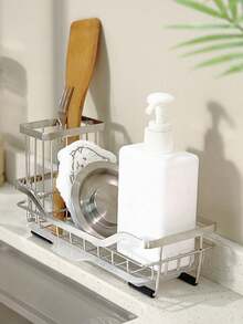 Stainless Steel Kitchen Sink Caddy Sponge Holder, Modern Compact Sink Organizer With Removable Utensil Brush Holder & Drain Tray, 8.3x3.5 Inch Rustproof Countertop Soap Rack Storage Dryer Caddy For Home Kitchen, RV & Countertop Organization - Multiple Styles and Colors - View 5