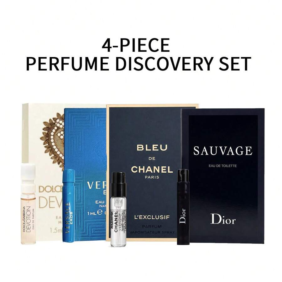 CHANEL Men's Mini Cologne Set Travel Size Spray Samples Luxury (4 Vials) | Dior Sauvage EDT 1ml, Bleu De L'EXCLUSIF Parfum 1.5ml,Eros EDT 1ml, Devotion D&G EDP Intense 1.5ml - 入門試香組合 - 查看 1