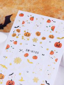 2 Stück Halloween Gruselige Nagelaufkleber, süße Cartoon Kürbis Geist Hexenhut Spinnennetz Nagelaufkleber, selbstklebendes Horror-Stil Nagelkunst Design Nageldekoration - Verschiedenfarbig - Übersicht 8