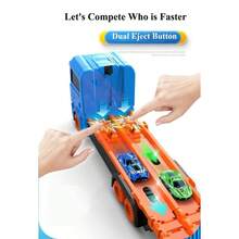 Vehículo de transporte de pista de eyección transformable extra grande, camión de carga de almacenamiento de doble capa con 2 coches de aleación, pista de carreras de eyección de un clic, juego interactivo para padres e hijos en interiores y exteriores, regalo perfecto para el Día del Niño y cumpleaños - Multicolor - Ver 10