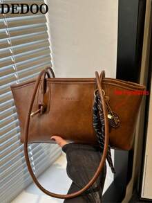 Dedoo 1pc New Coffee Color Bowling Bag, Autumn/Winter Vintage Style, Suitable For Commuting/Student Use (Pendant Not Included) - Brown - View 3