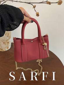 1 Solid Color Women's PU Fabric Handbag, A Fashionable, Multifunctional, And Elegant Handbag Suitable For Women's Daily Use, Commuting, Travel - Red - View 1