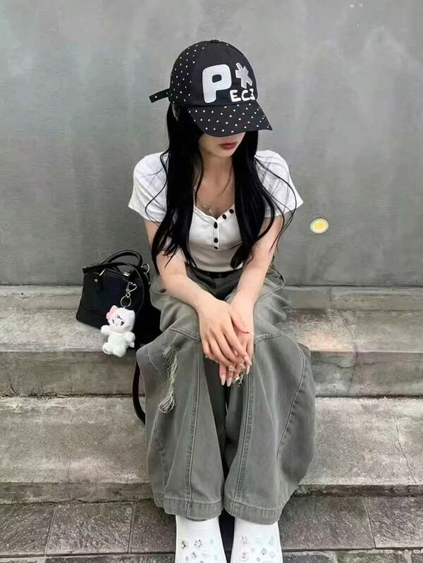 Topi Baseball Kacamata Hitam Bordir, Topi Pasangan Kasual Unisex 100% Katun, Topi Baseball Huruf Bordir 3D, Cocok untuk Semua Musim, Gaya Skater Hippie Chicks