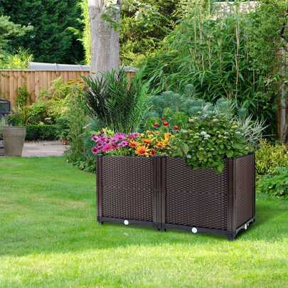 Cama de Jardín Elevada para Plantas de Exterior, Caja de Plantas de Plástico, Cajas de Jardín Elevadas, Macetas de Jardín, Patio, Balcón, Terraza para Plantar Flores, Verduras, Tomates y Hierbas